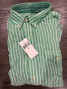 Ralph Lauren Green and White Striped Button-Down Shirt